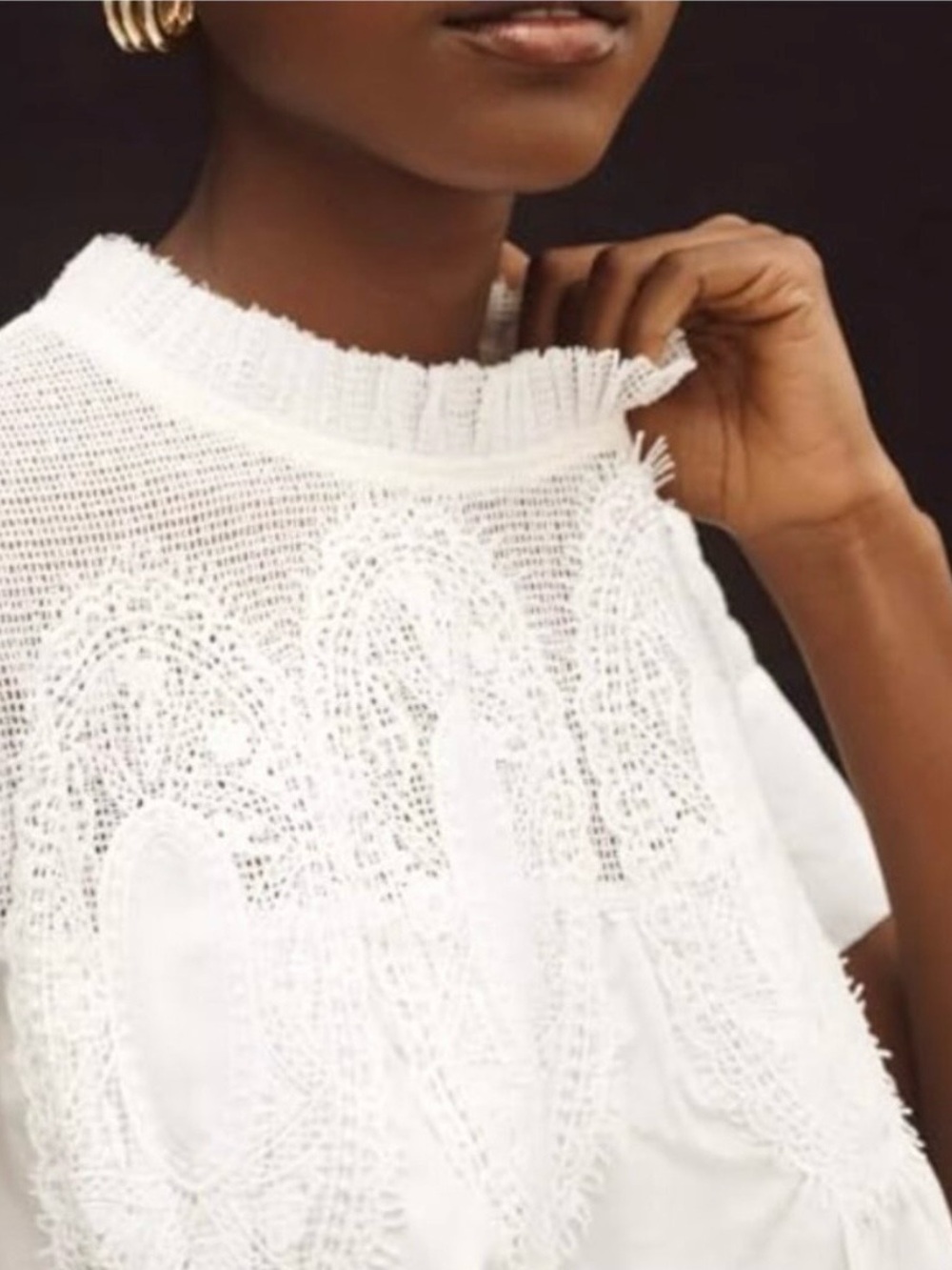 Women’s White Babydoll Swing Top with Lace Panel